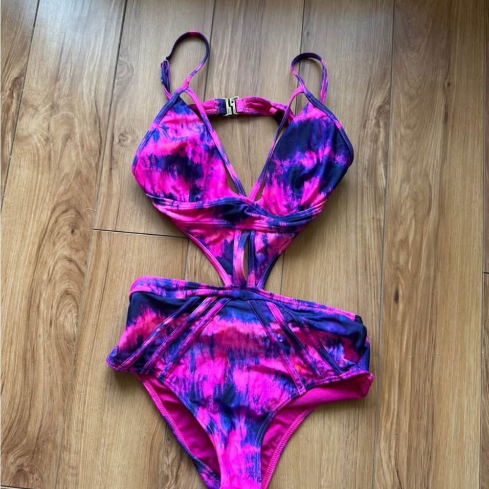 Vibrant Pink and Purple Tie-Dye Swimsuit